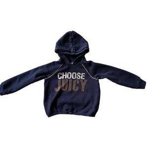 “Choose Juicy” Navy Hoodie with gold piping, Sz:7